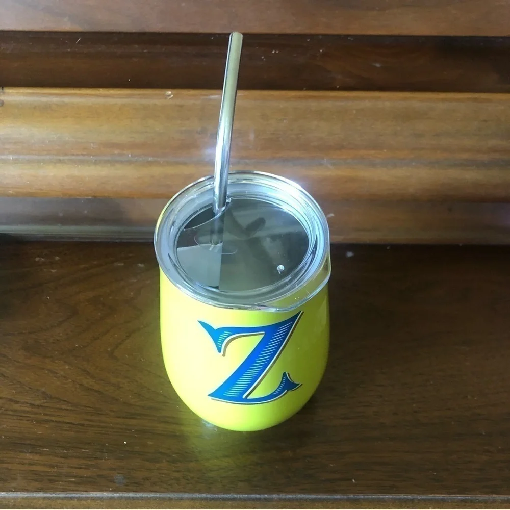 11oz Stainless Steel “Z” Monogram Vine Tumbler With Straw& Lid Brand O…